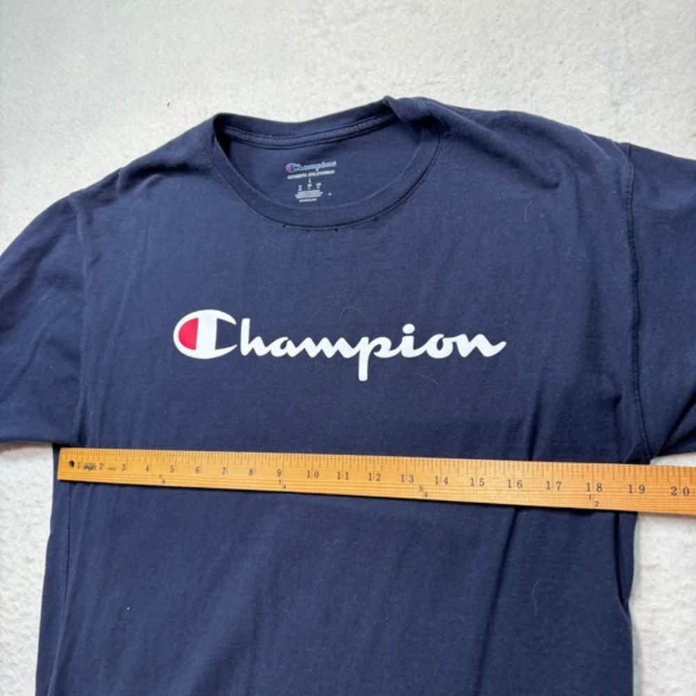 Champion Mens Navy Blue Script Logo Short Sleeve Graphic T-Shirt Large #1142 - Picture 6 of 8
